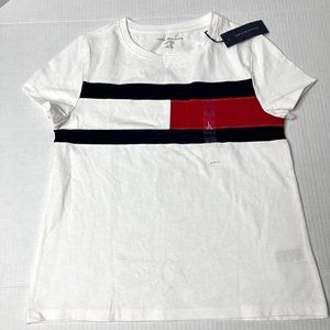Tommy Hilfiger White Red and Blue t shirt with logo size Girls Large (12-14) NWT